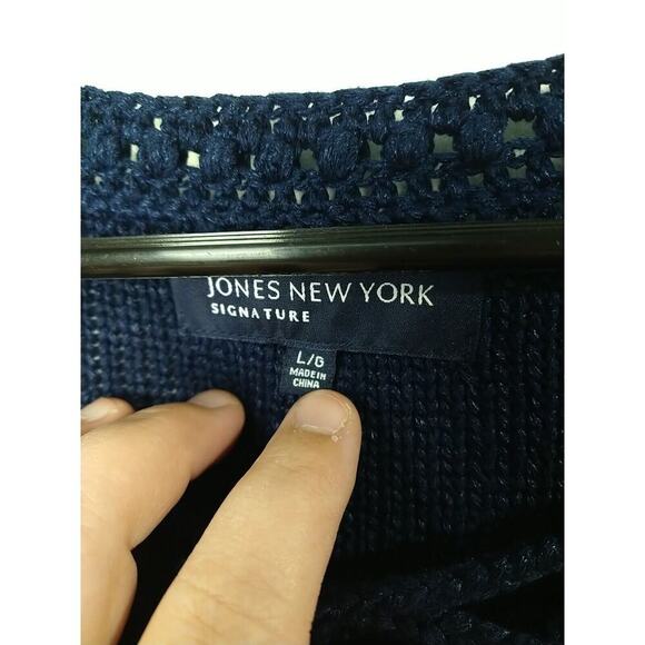 Jones New York Woman L Sweater V Neck Blue Red Striped V Neck Long Sleeve... - Picture 3 of 9